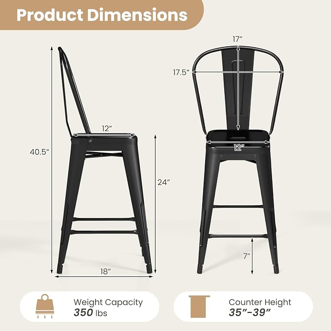 COSTWAY 24'' Metal Bar stools Set of 4, - Image 3