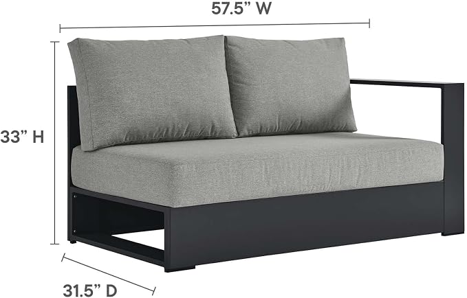 Modway Tahoe Aluminum 3-Piece Outdoor Patio Furniture Gray, Modular Sectional - Image 7