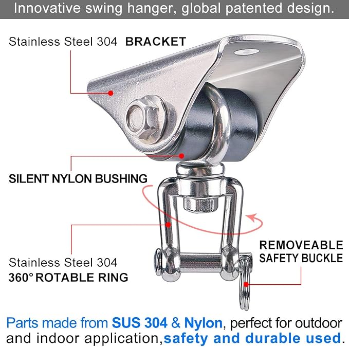 SELEWARE Anti-Squeaking Swing Hanger Stainless Steel Swing Set Hook Ceiling - Image 3