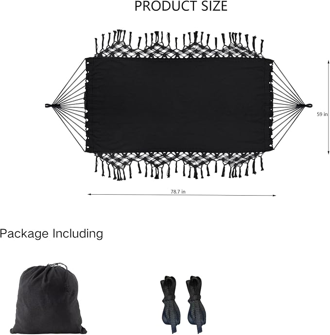 Double Boho Macrame Hammock Cotton Canvas Portable Replacement Hammock 440lbs - Image 2