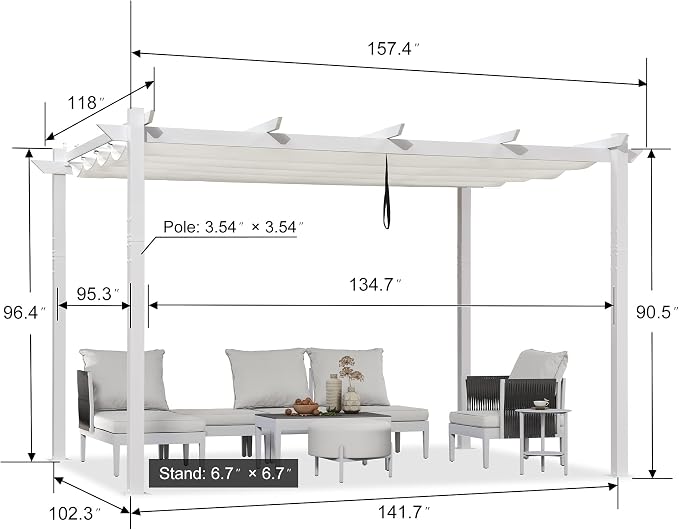 PURPLE LEAF 10' x 13' Aluminum Outdoor Pergola White Retractable Pergola - Image 2