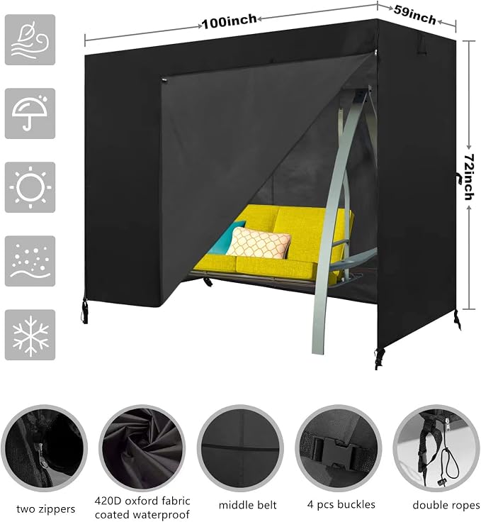 Ourdoor Swing Cove, 3 Triple Seater Hammock Cover Garden Swing Cover Garden - Image 2