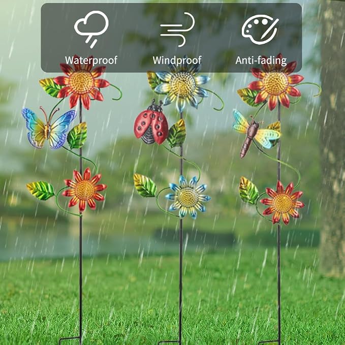 3 Pcs Sunflower＆Butterly＆Ladybug＆Dragonfly Decorative Garden Stakes, 23.5 in - Image 4