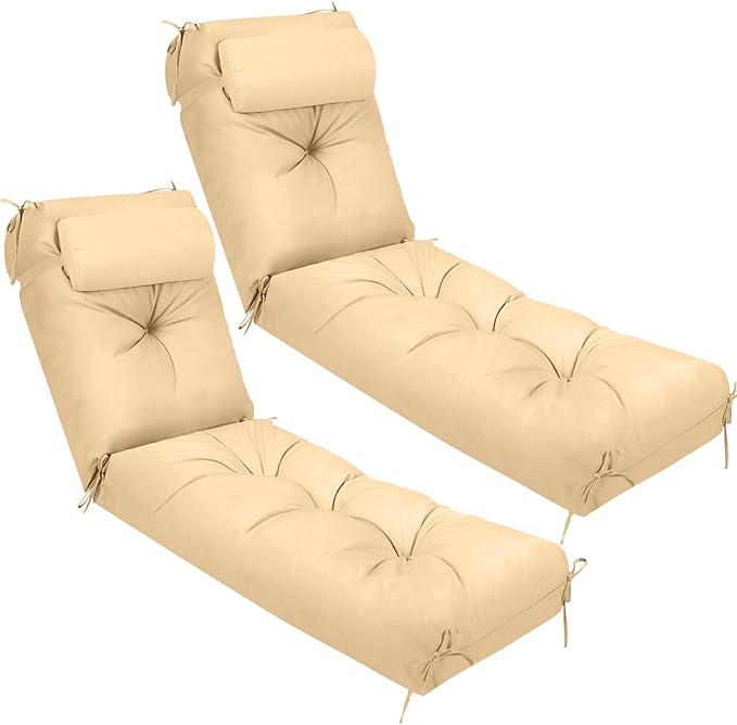Wenqik Set of 2 Outdoor Chaise Lounge Cushions 76 x 22 x 6 Inch Waterproof by Wenqik