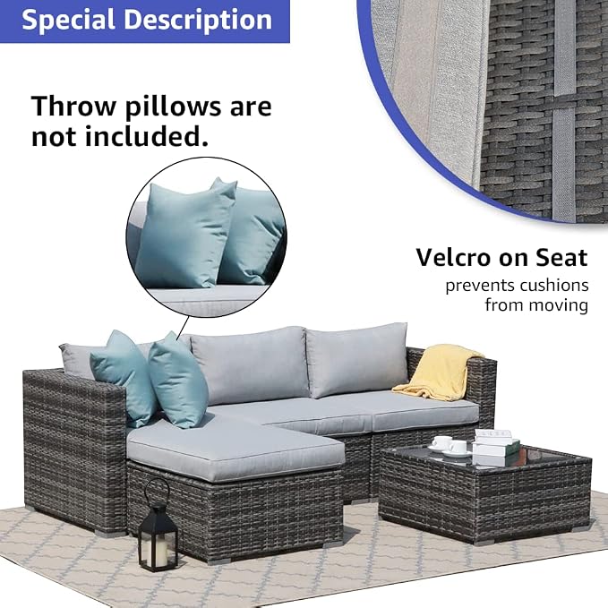 Patiorama 5 Piece Outdoor Patio Furniture Set, Sectional Conversation - Image 5