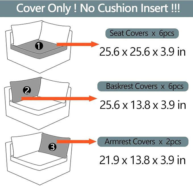14Pcs Outdoor Cushion Covers Replacement Washable w/Zipper - Image 5