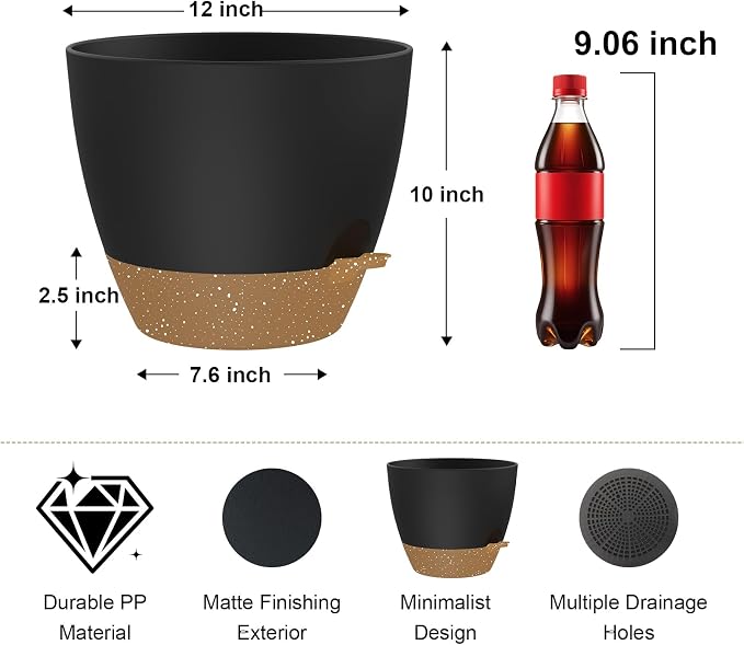 12 Inch Large Self Watering Pots, Flower Pots - Image 2
