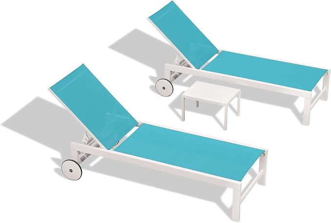 PURPLE LEAF Outdoor Lounge Chairs Set of 2 White Aluminum Chaise Lounge Chair - Image 9