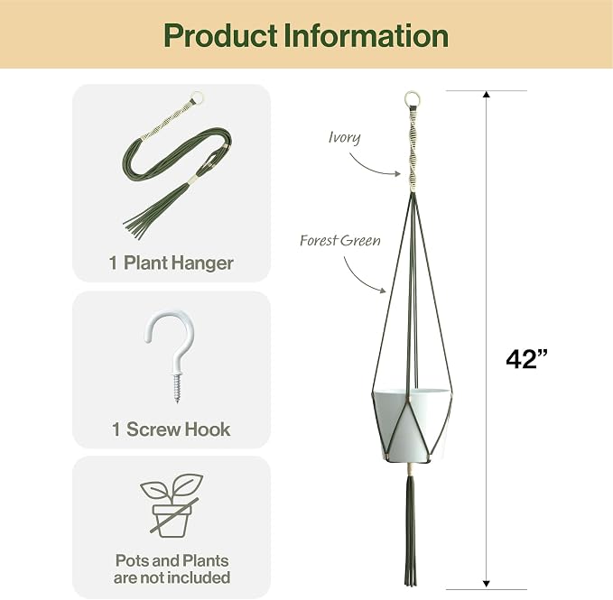 Macrame Plant Hanger Polyester Rope 42 Inch Outdoor Indoor Adjustable Hanging - Image 3