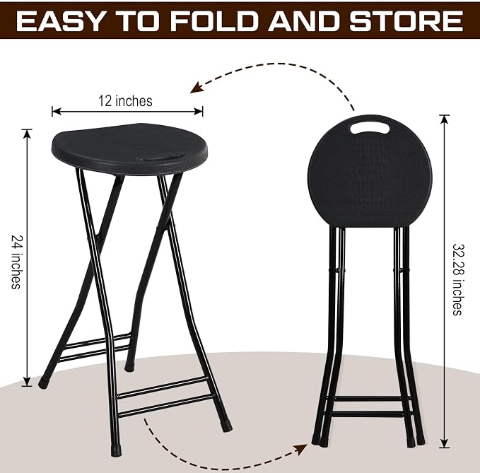 Suzile 2 Pcs 24 Inch Tall Folding Chair Portable Plastic Stool Chair Heavy Duty - Image 3