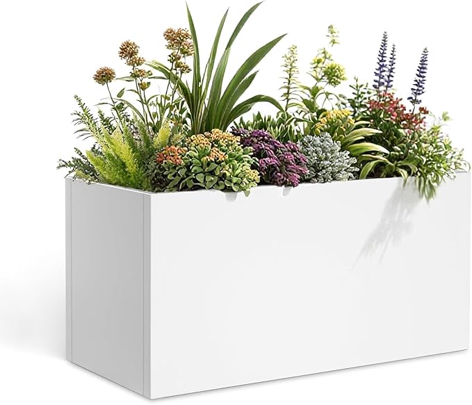 Galvanized Steel Garden Planter 36” x 12” x 16” White Metal Planter Box Modern by DISCOVERINGBEAUTY