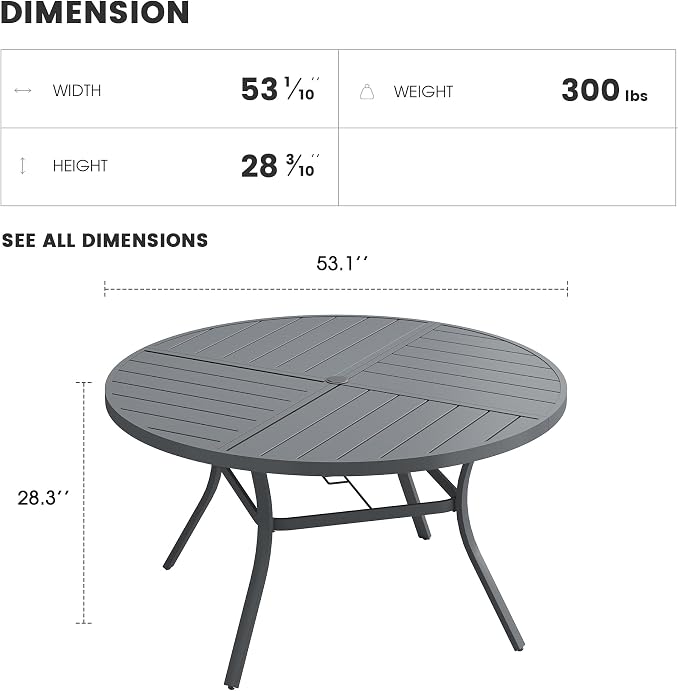 Patio Dining Table for 6-8, Round Metal Outdoor Table - Image 3