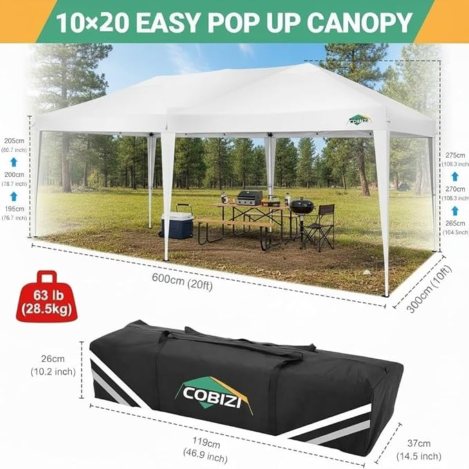 COBIZI 10x20 Pop Up Canopy Tent Commercial Instant Shelter - Image 4