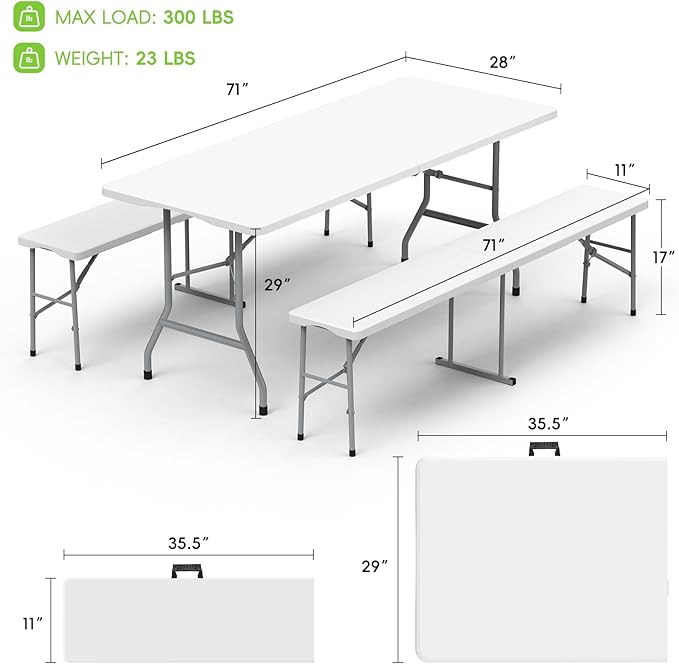 HLPB Folding Table Picnic Table Set, 6 ft Camping Table - Image 2