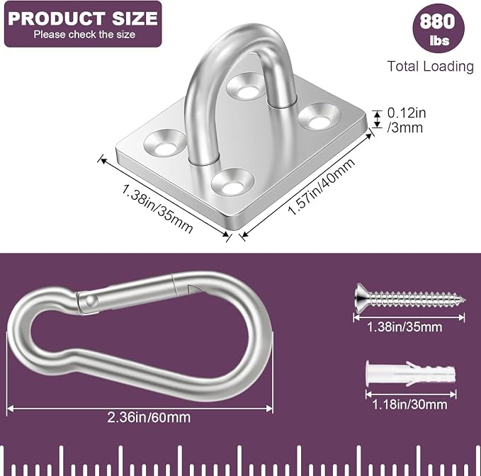 4 Pack M6 Hammock Hanging Hooks, Ceiling Hook Heavy Duty - Image 2