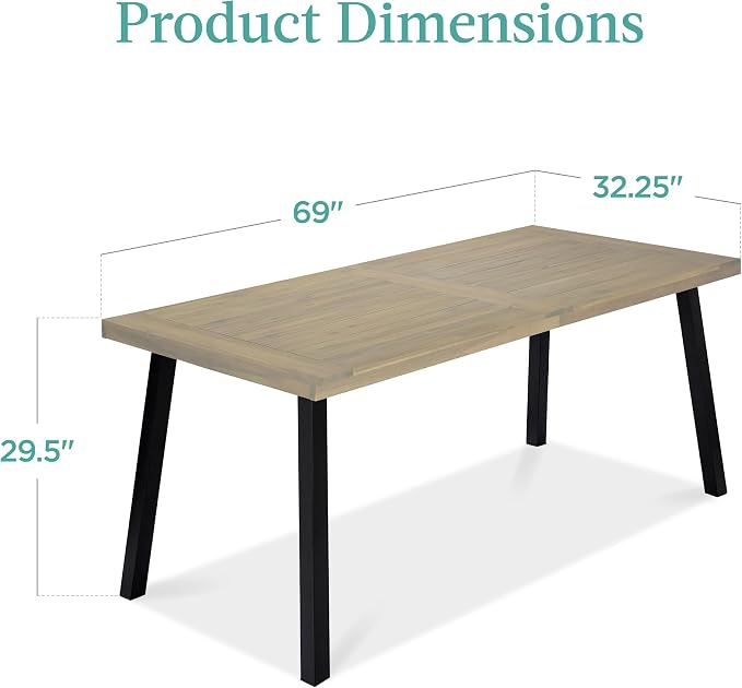Best Choice Products 6-Person Indoor Outdoor Acacia Wood Dining Table, Picnic - Image 2