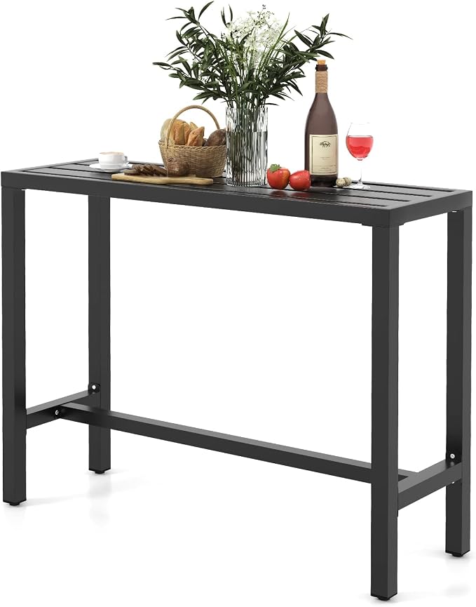 COSTWAY Outdoor Bar Table 48-inch Wide, Narrow Counter Height Dining Table by COSTWAY