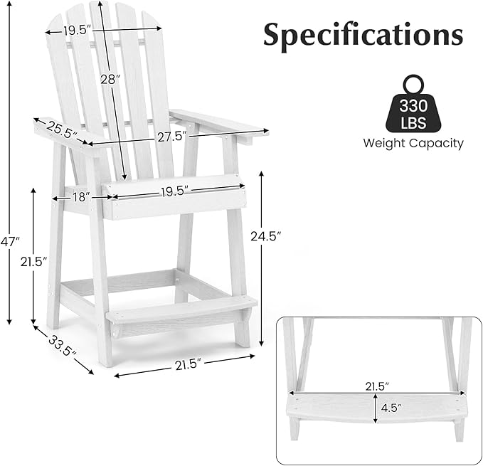 Tangkula Outdoor Bar Stool, HDPE Tall Adirondack Chair - Image 3