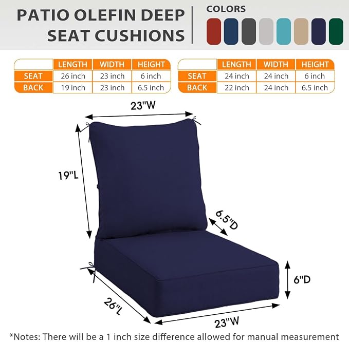 Sundale Outdoor Olefin Deep Seat Cushion, Patio Chair Cushion and Pillow - Image 5