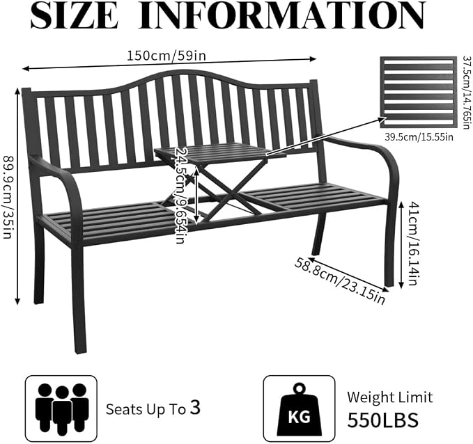 SHGJ&SOFT Outdoor Bench, Garden Bench, Outdoor Metal Frame Patio Park Bench - Image 3