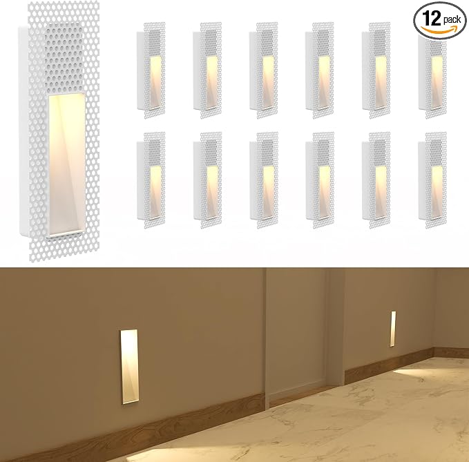 12 Pack Trimless Recessed Step Lights, 2W 3000K Warm White Wall Light, Indoor by Hengsense