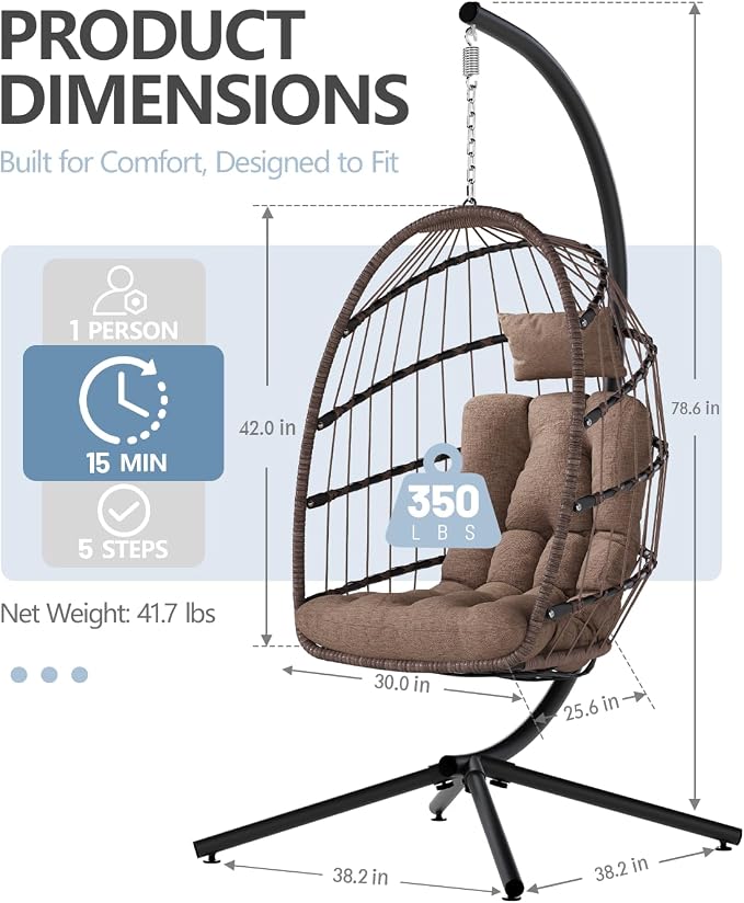 SWITTE Egg Chair Outdoor with Stand, Indoor Wicker Hanging Egg Swing Chair with - Image 3