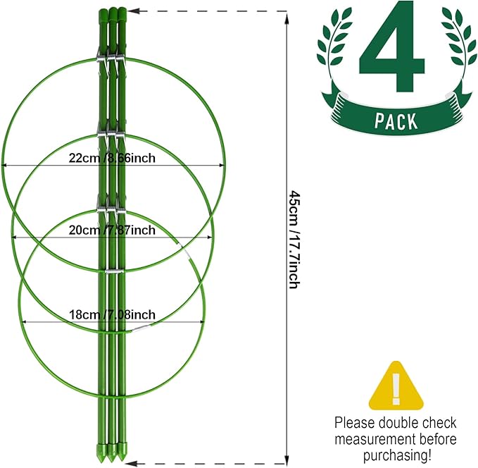 LEOBRO 4 PCS Plant Support Cages, Tomato Cages, Metal Garden Plant Support Ring - Image 2