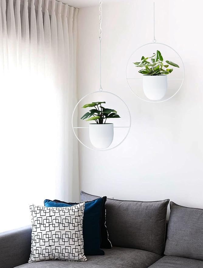 2 Pack Hanging Planters for Indoor Outdoor Plants Modern Metal Plant Hangers - Image 3