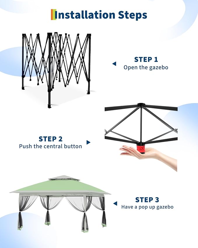 Canopy Tent 12x12 ft, Pop Up Gazebo One-Push Setup - Image 4