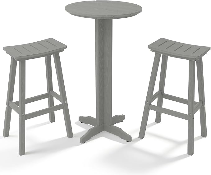 3-Piece Outdoor Bar Table Set, HDPE Patio Dining Set, 1 Round Bar Table & 2 Bar by KULAMOONLIFEHOUSE