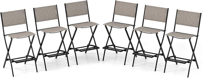 COSTWAY Outdoor Patio Bar Chair Set of 6, Folding Bar Height Stool by COSTWAY