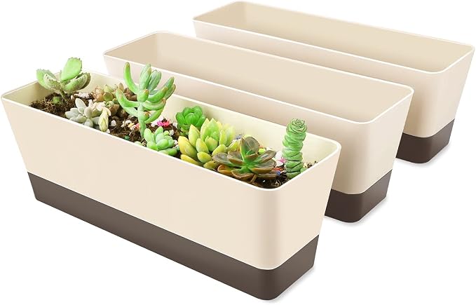 SUREAM 3 Pack Indoor Window Box Planter, 12x3.8 Inch Rectangle Herb Planter by Suream