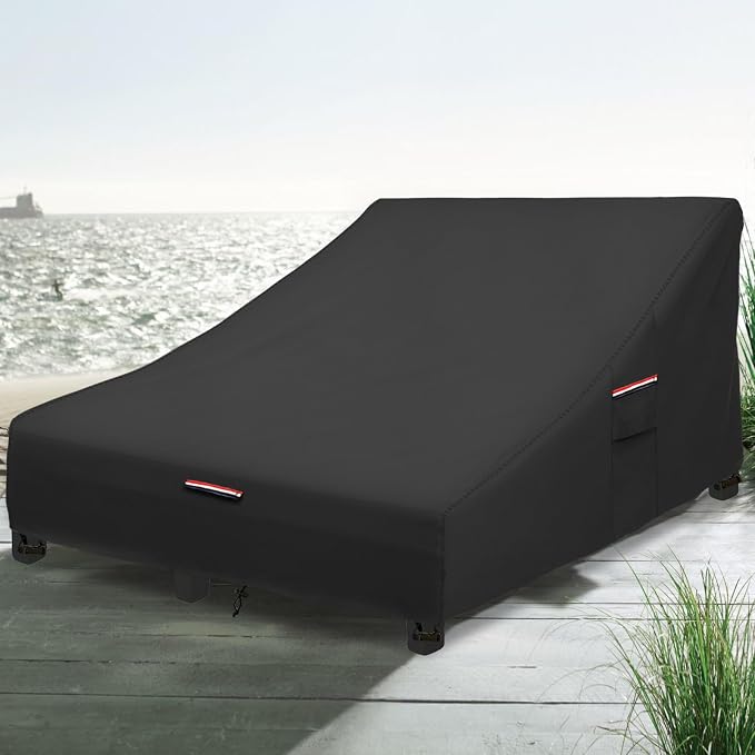 Okcool 100% Waterproof Patio Double Wide Chaise Lounge Chair Cover, 600D Tough - Image 6