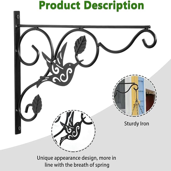 Hanging Plants Bracket, 4 Pack 12 inch Wall Planter Hook - Image 2