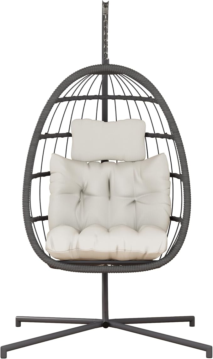 HWB Hanging Egg Chair with Stand, Patio Wicker Egg Swing Chair with Cushion - Image 9