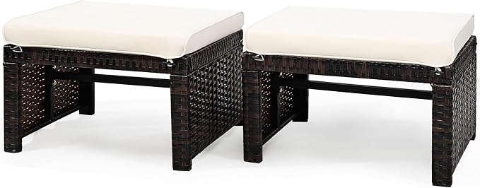 Tangkula 2 Pieces Patio Rattan Ottomans, All Weather Outdoor Footstool Footrest by TANGKULA