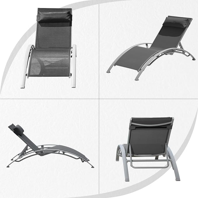 Domi Pool Lounge Chairs Set of 3, Adjustable Aluminum Outdoor Chaise Lounge - Image 7