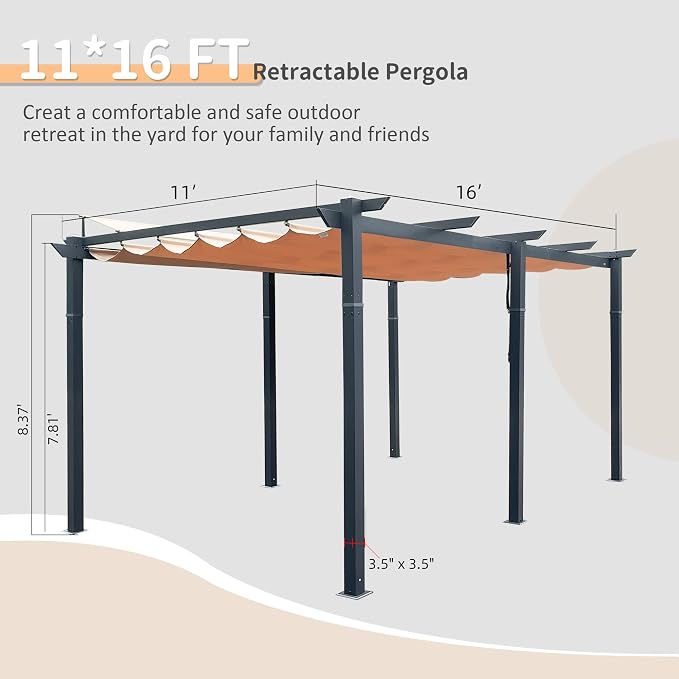 Domi Outdoor Living 11’ X 16’ Outdoor Retractable Pergola - Image 7