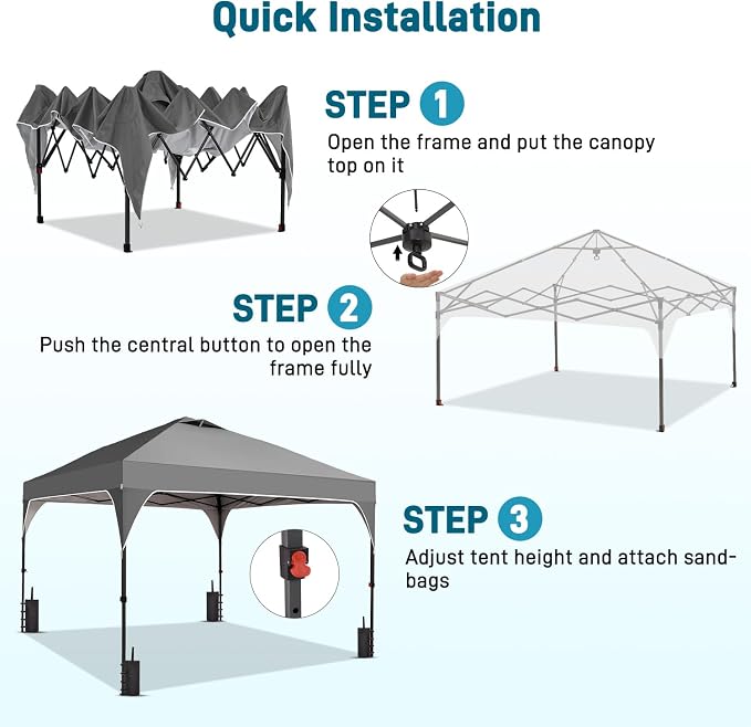 10x10FT Canopy Tent, 1-Button Push Instant Pop Up Canopy - Image 3