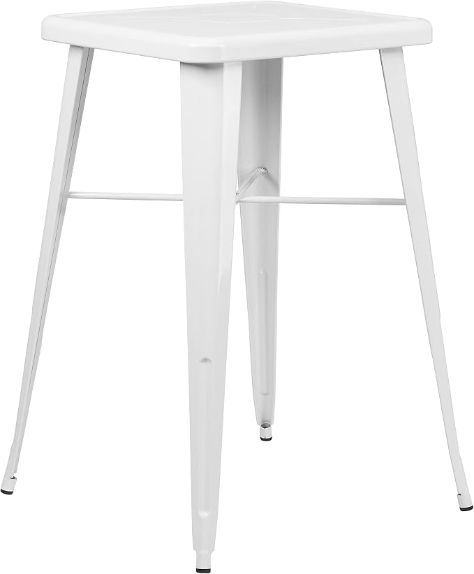 Flash Furniture Commercial Grade 23.75" Square White Metal Indoor-Outdoor Bar - Image 3