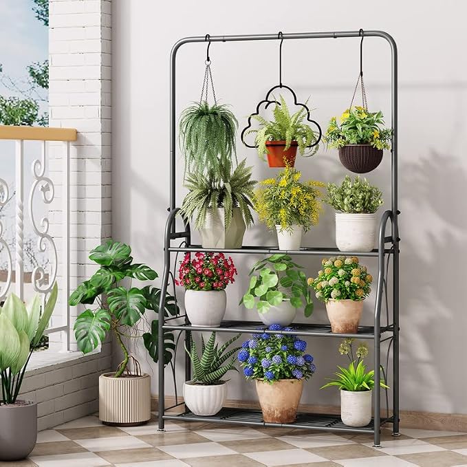 SORCEDAS Plant Stand Indoor Outdoor 3 Tier Tall Corner Hanging Plant Shelf - Image 4