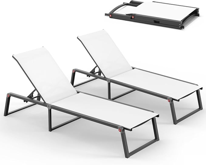 Aluminum Chaise Lounge Outdoor Set of 2, Foldable & Assembly Free Patio Pool by Oasbira