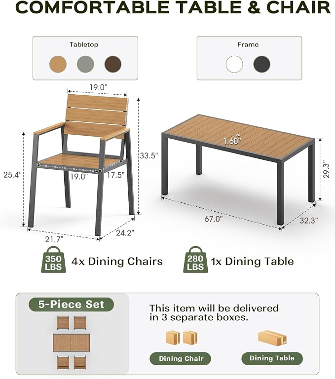 5-Piece Outdoor Dining Set, Aluminum Dining Table Set - Image 7
