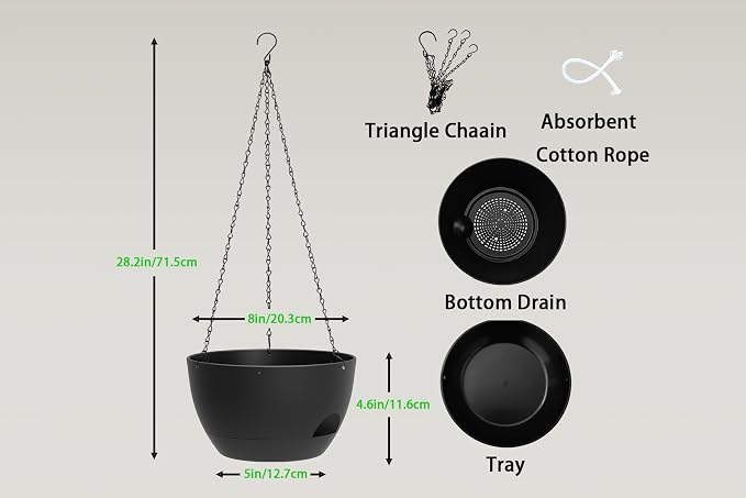 Hanging Planters 3-Pack, 8 Inch Self-Watering Hanging Pots - Image 2