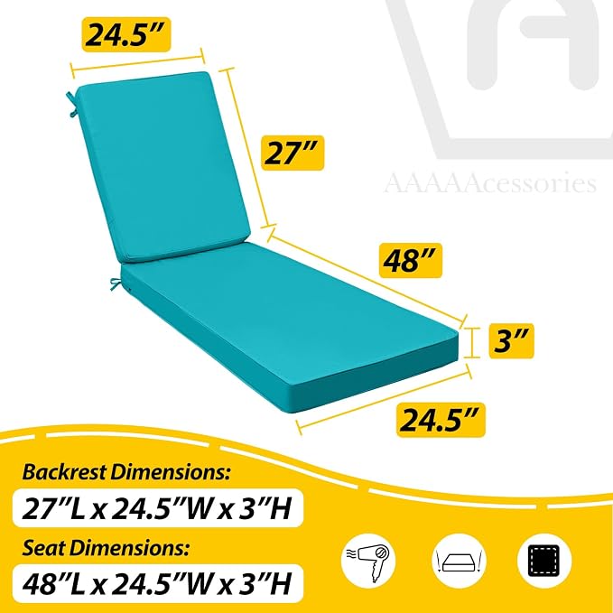 AAAAAcessories Outdoor Chaise Lounge Cushions, Fade-Resistant, Waterproof Patio - Image 5