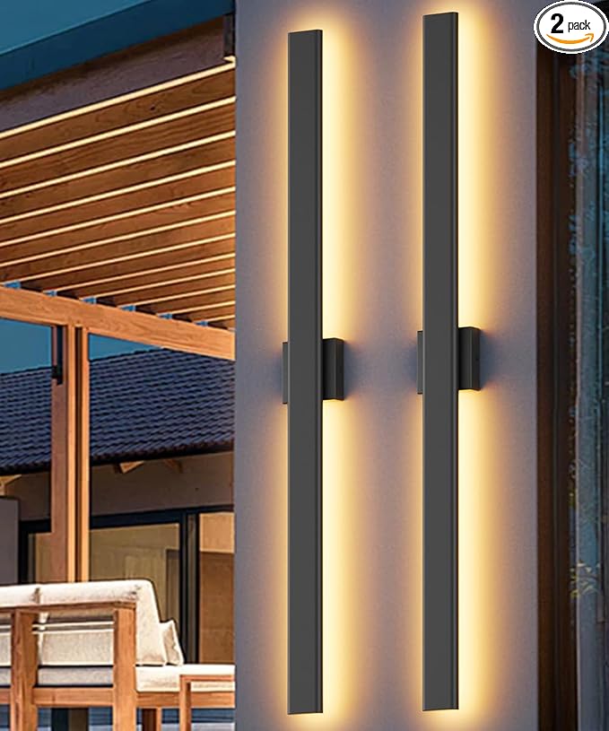 Aipsun 2 Packs Outdoor Wall Sconce, 3000K 4000K 6000K, 56.3in Modern Black by Aipsun