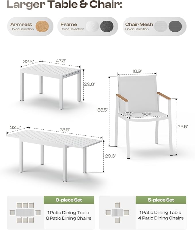 Outdoor Aluminum Patio Dining Table Set - Image 7