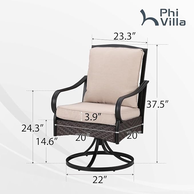 PHI VILLA Outdoor Swivel Chairs Set of 4, Heavy Duty Metal Wicker Dining Chairs - Image 8