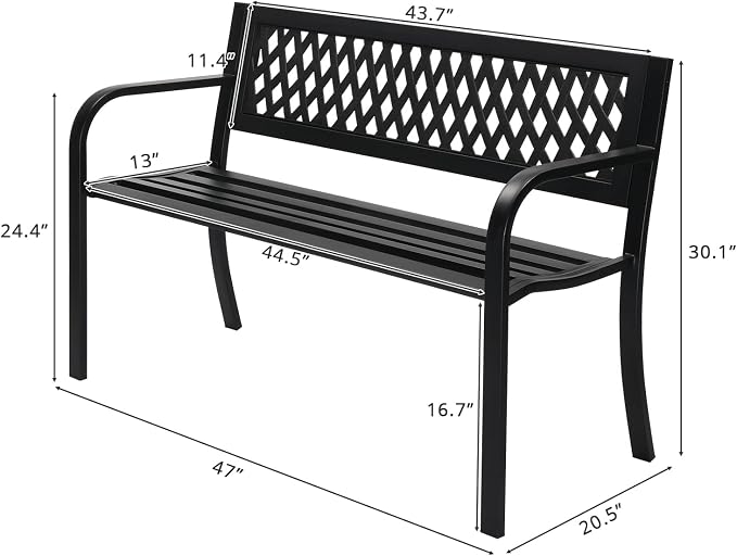 VINGLI Outdoor Metal Bench w/PVC Back - Image 3