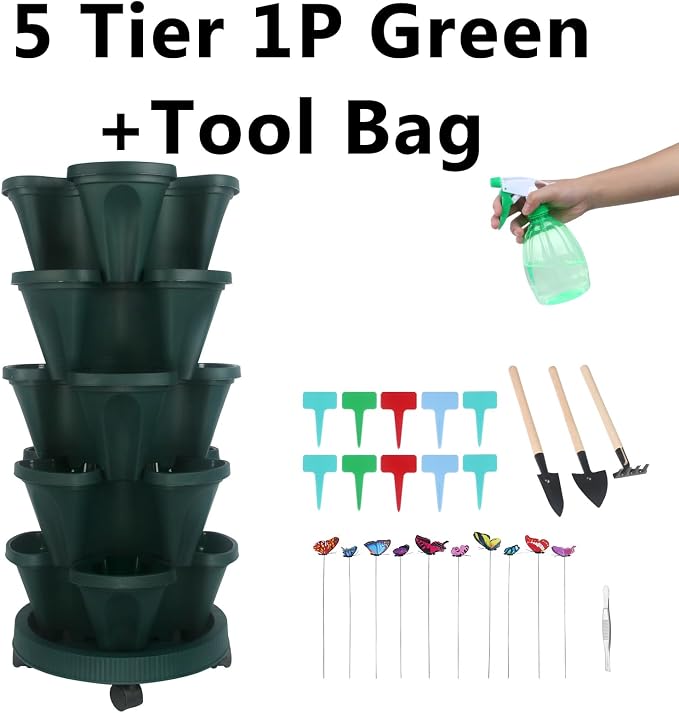 GameXcel Vertical Planter, 5 Tier Stackable Strawberry Planter - Image 8